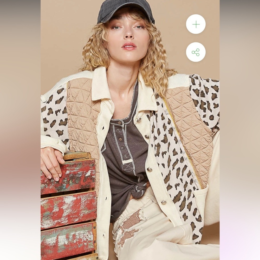 POL Leopard Exposed Seam Button Up Quilted Jacket nwot casual S spring boho $88